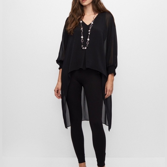 Melanie Lyne Elegant Black Sheer Layered Women's Top - Picture 2 of 8